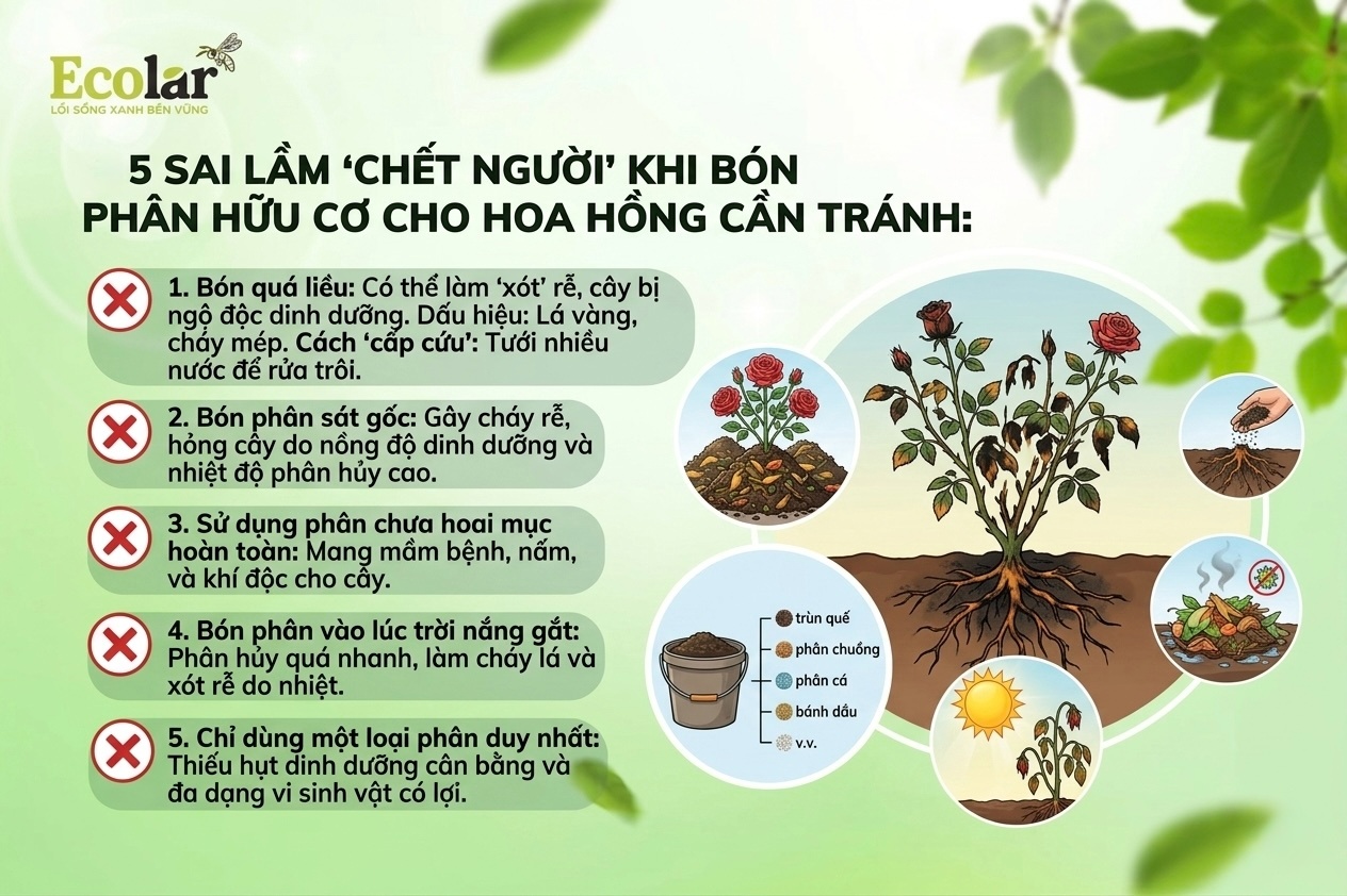 5 Sai Lầm 'Chết Người' Khi Bón Phân Hữu Cơ Cho Hoa Hồng Cần Tránh