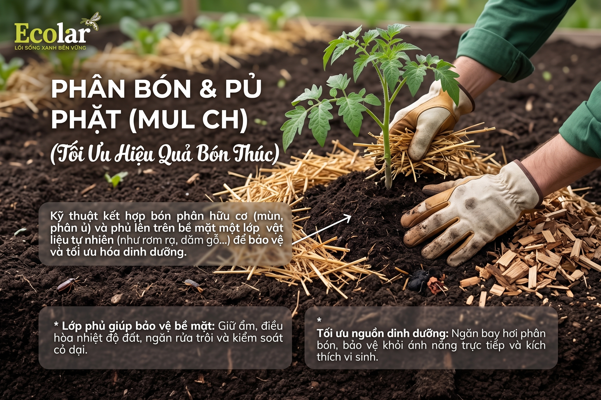 Tích hợp phân hữu cơ với phủ mặt (mulch) để tăng hiệu quả bón thúc