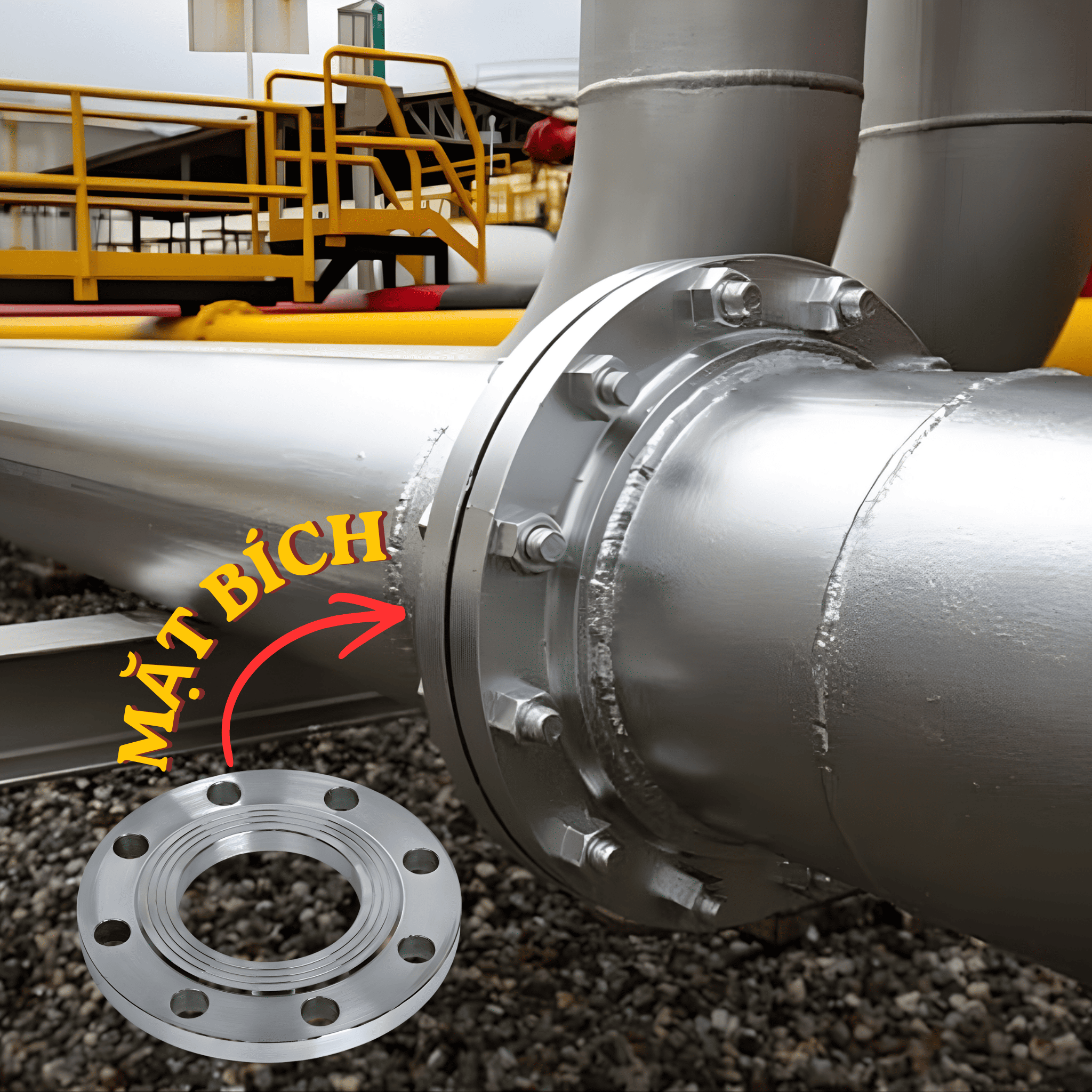 Mặt bích (flange) là phụ kiện cơ khí hình tròn hoặc vuông, được sử dụng để kết nối đường ống, van, máy bơm và các thiết bị khác trong hệ thống ống dẫn thông qua bu lông và gioăng đệm