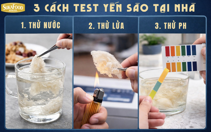 Hướng dẫn phân biệt yến thật giả bằng cách ngâm nước và thử lửa.