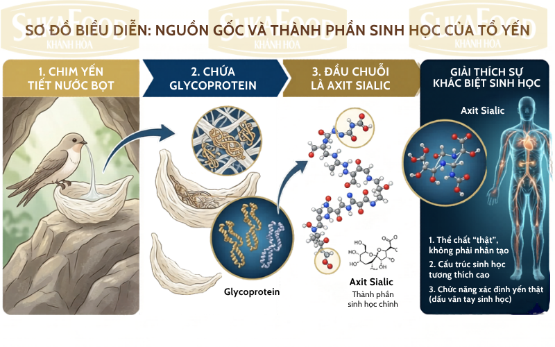 Cấu trúc Axit Sialic liên kết trong glycoprotein của tổ yến.