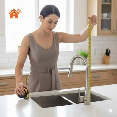 đo chiều cao vòi nước trước khi chọn mua kệ úp chén bát trên bồn rửa