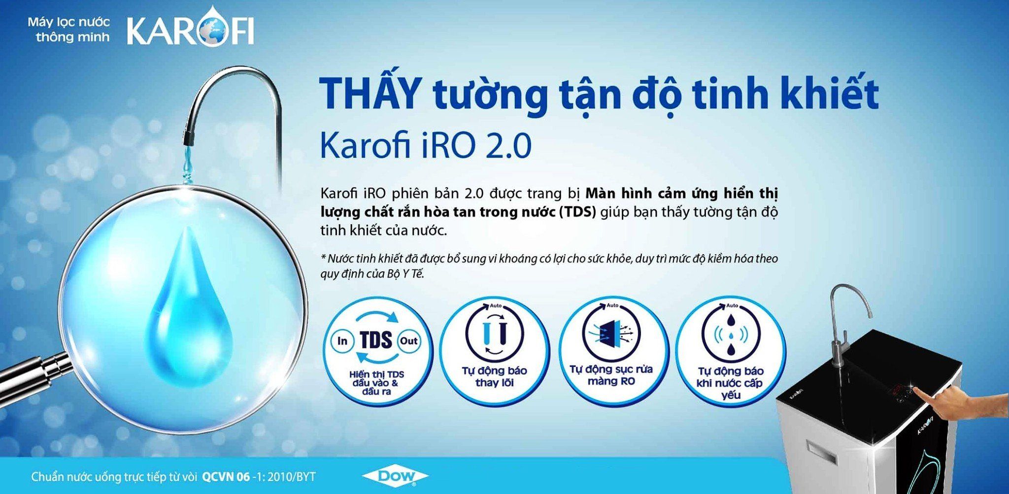 Máy lọc Karofi tích hợp bộ vi điều khiển thông minh mang đến cho người sử dụng hàng loạt tính năng hiện đại và vô cùng tiện lợi