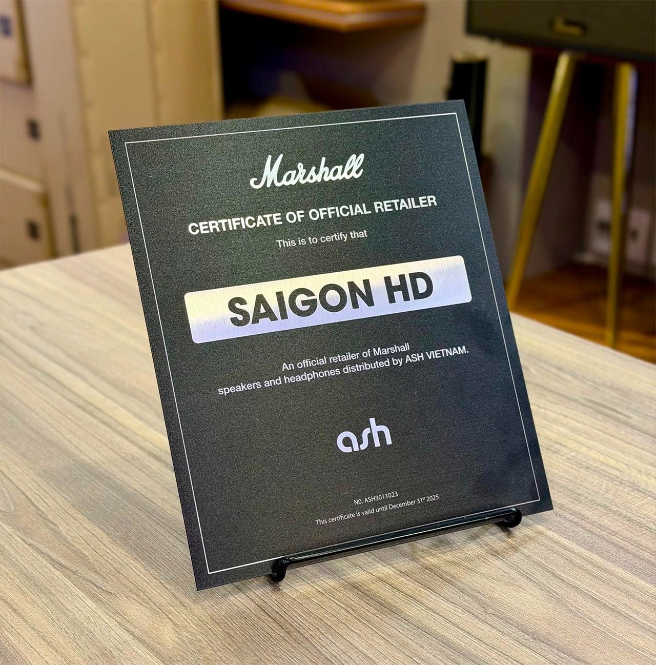 Marshall Certificate - Giấy chứng nhận SAIGON HD là đại lý uỷ quyền chính hãng của Marshall tại Việt Nam, được phân phối bởi ASH Việt Nam