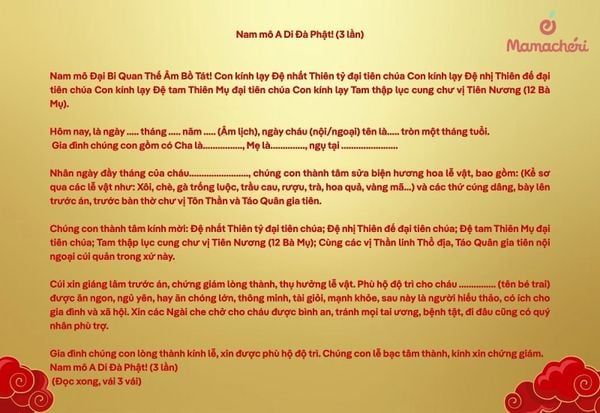 Bài cúng đầy tháng bé trai