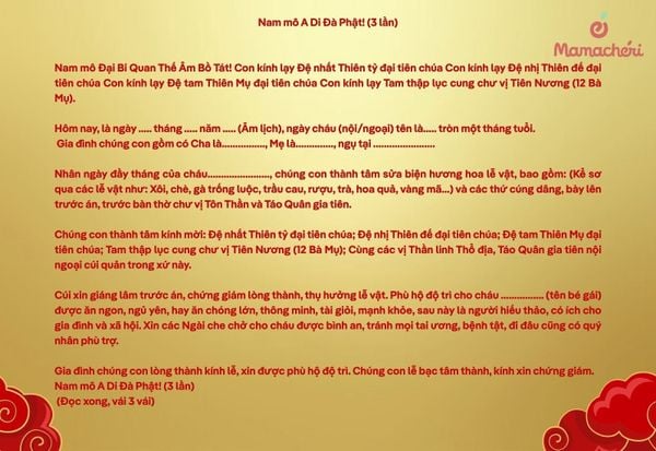 Bài cúng đầy tháng bé gái