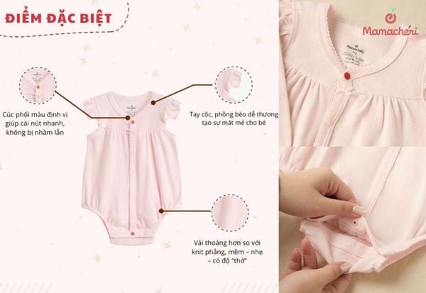 Bodysuit ngắn tay chất liệu Aircotton mang lại sự thoáng mát và vẻ ngoài xinh xắn cho bé gái.