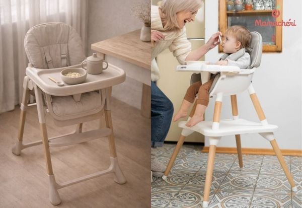 Ghế ăn dặm thiết kế hiện đại, chắc chắn hỗ trợ bé rèn luyện thói quen ăn uống tự lập.