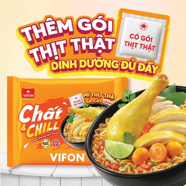 sản phẩm mới mì thịt thật gà cay Chất & Chill VIFON 85g dễ ăn cân bằng vị thanh nhẹ