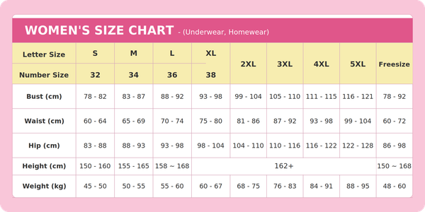 women's size chart for underwear