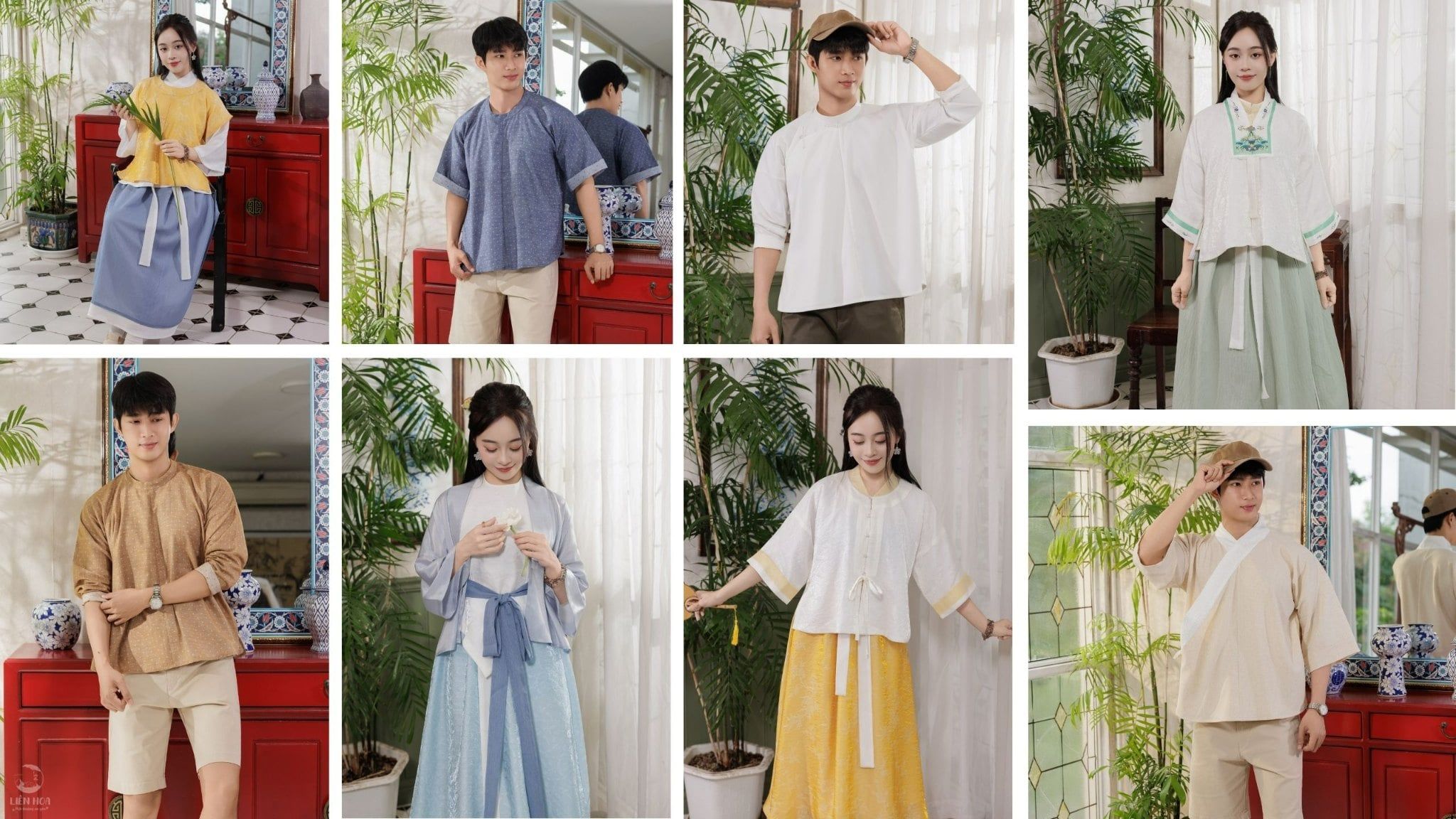 Việt phục cách tân tại LIÊN HOA: Nhật bình cách tân, áo tấc cách tân, viên lĩnh, giao lĩnh, tứ điên, đối khâm khách tân