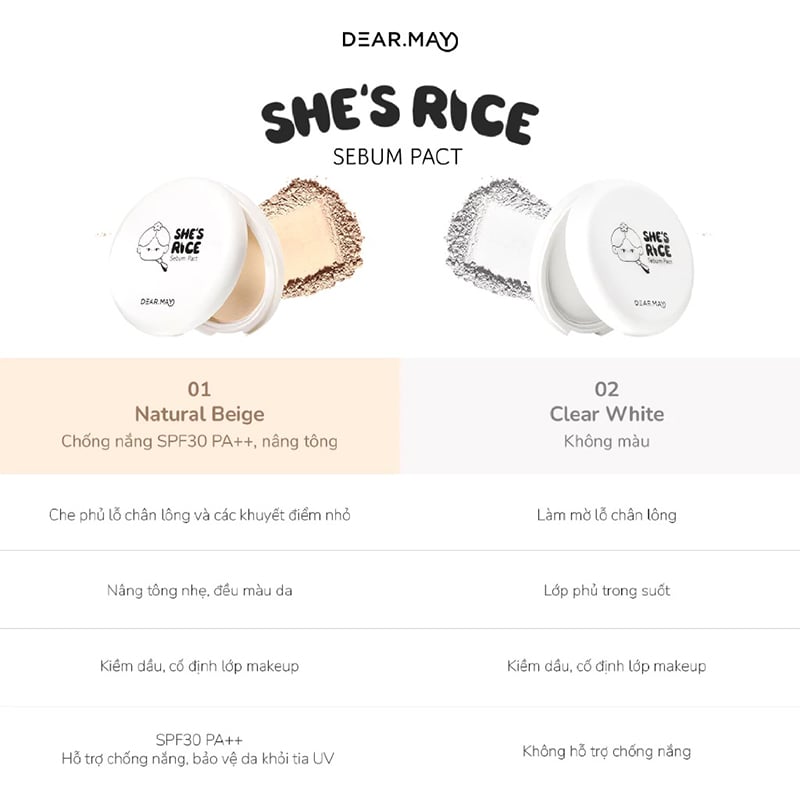 thegioiskinfood.com - Phấn Phủ Dearmay Dạng Nén Kiềm Dầu She'S Rice Sebum Pact 12g