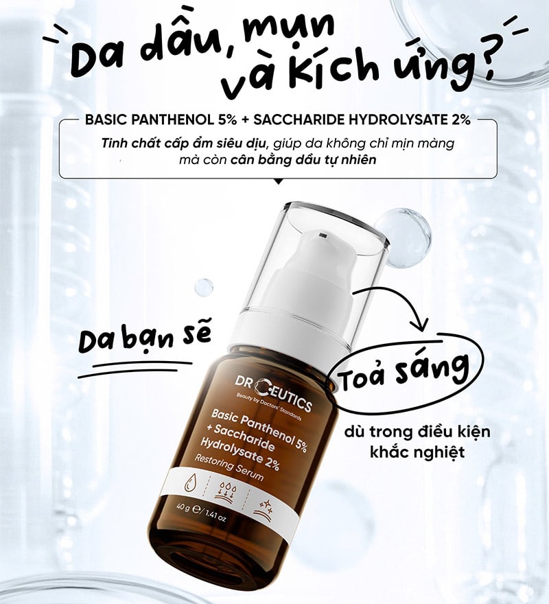 thegioiskinfood.com - Serum Drceutics Cấp Ẩm, Làm Dịu Da Basic Panthenol 5% + Saccharide Hydrolysate 2% Restoring Serum