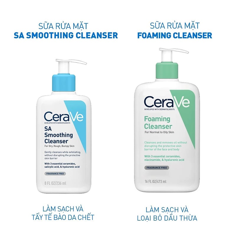 thegioiskinfood.com - Sữa Rửa Mặt Cerave Làm Sạch Sâu Cho Da Mụn, Tẩy Da Chết Dịu Nhẹ Developed With Dermatologists SA Smoothing Cleanser 236ml