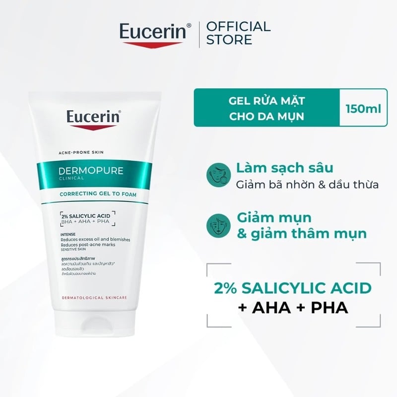 thegioiskinfood.com - Gel Rửa Mặt Cho Da Dầu Mụn Eucerin Dermopure Clinical Correcting Gel To Foam
