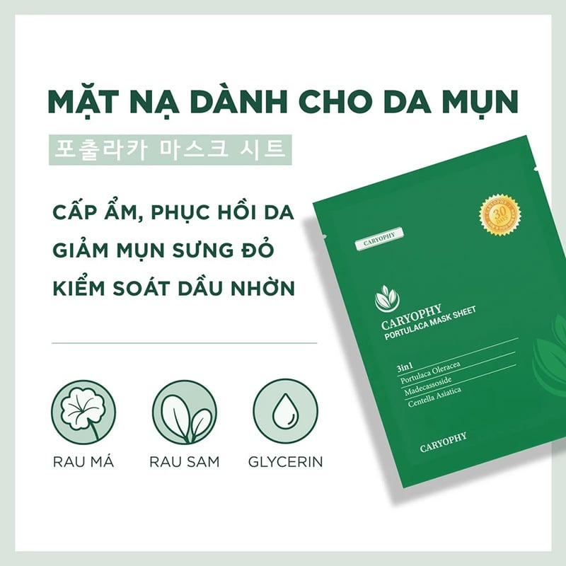 thegioiskinfood.com - Mặt Nạ Miếng Làm Dịu, Phục Hồi Dành Cho Da Dầu Mụn Caryophy Portulaca Mask Sheet