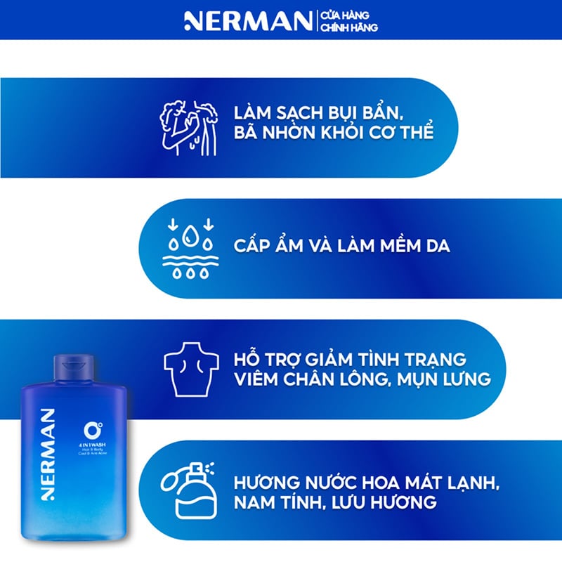 thegioiskinfood.com - Sữa Tắm Gội Nerman Làm Mát 0 Độ 4in1 Wash
