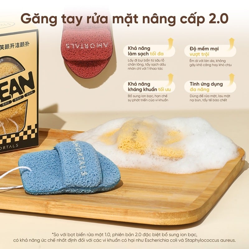 thegioiskinfood.com - Bông Rửa Mặt Bọt Biển Hình Găng Tay Hở Ngón Amortals Wash To Smile Face-Washing Puff (Slipper-Shaped)