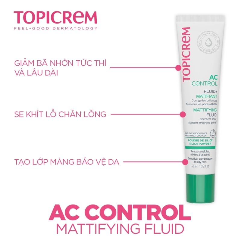 thegioiskinfood.com - Kem Dưỡng Ẩm Kiềm Dầu Dành Cho Da Hỗn Hợp, Da Dầu & Da Nhạy Cảm Topicrem Ac Control Mattifying Fluid 40ml