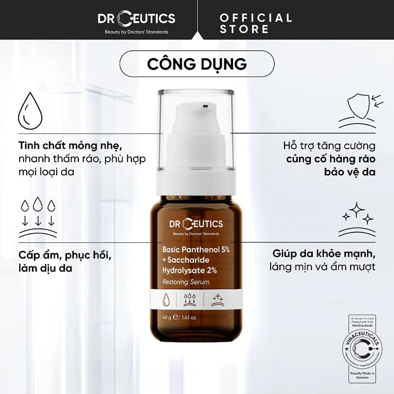thegioiskinfood.com - Serum Drceutics Cấp Ẩm, Làm Dịu Da Basic Panthenol 5% + Saccharide Hydrolysate 2% Restoring Serum