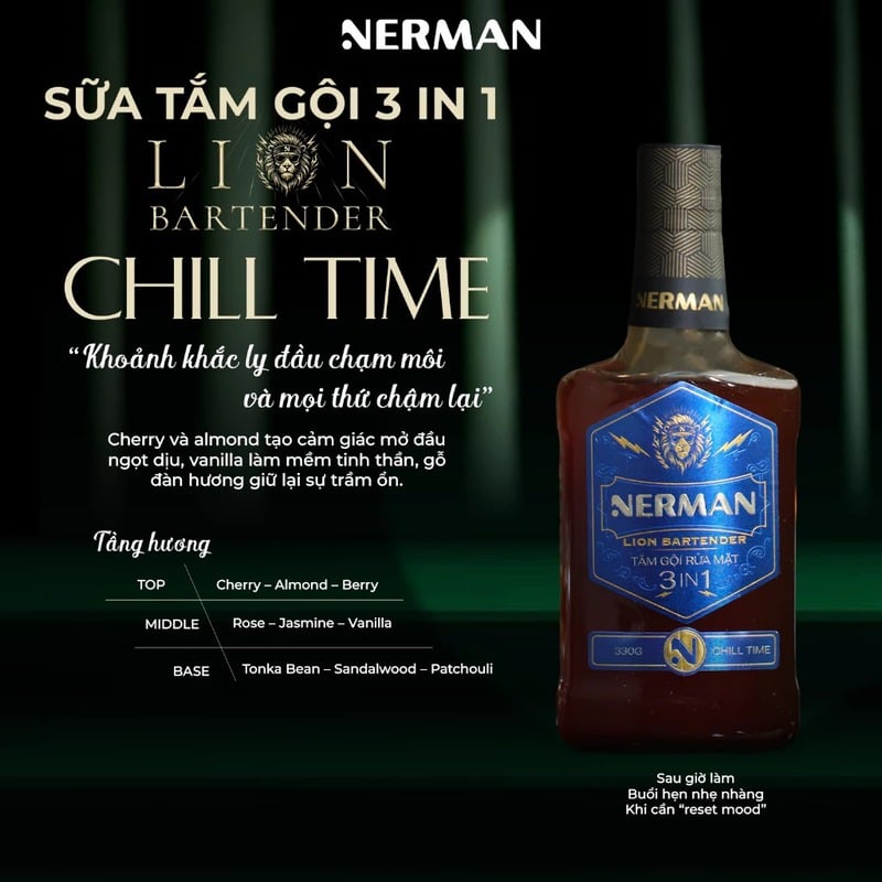 thegioiskinfood.com - Sữa Tắm Gội Rửa Mặt 3in1 Nerman Lion Bartender 3In1 Hair & Body Wash 330g