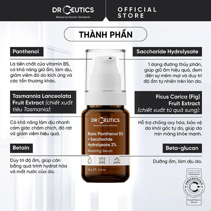thegioiskinfood.com - Serum Drceutics Cấp Ẩm, Làm Dịu Da Basic Panthenol 5% + Saccharide Hydrolysate 2% Restoring Serum