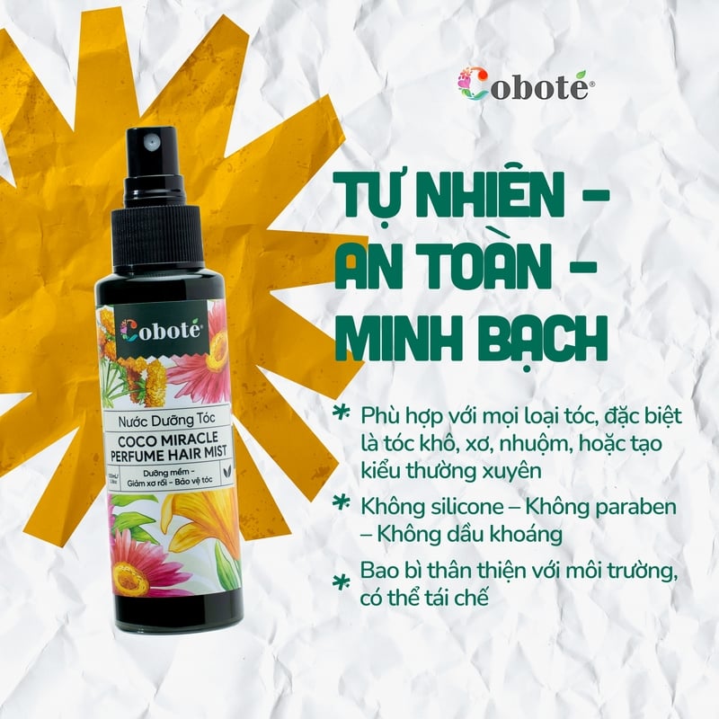 thegioiskinfood.com - Nước Dưỡng Tóc Hỗ Trợ Giảm Gãy Rụng, Phục Hồi Hư Tổn COBOTÉ Coco Miracle Perfume Hair Mist