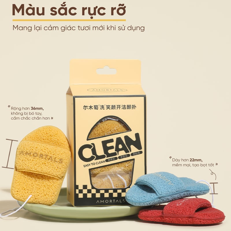 thegioiskinfood.com - Bông Rửa Mặt Bọt Biển Hình Găng Tay Hở Ngón Amortals Wash To Smile Face-Washing Puff (Slipper-Shaped)