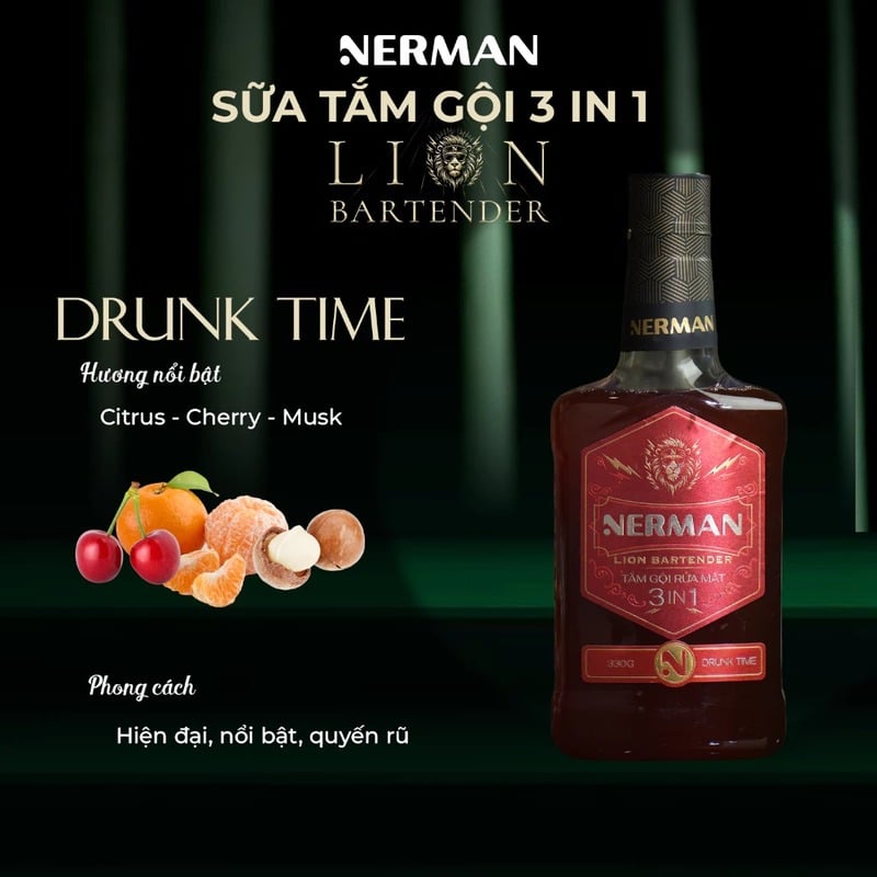 thegioiskinfood.com - Sữa Tắm Gội Rửa Mặt 3in1 Nerman Lion Bartender 3In1 Hair & Body Wash 330g