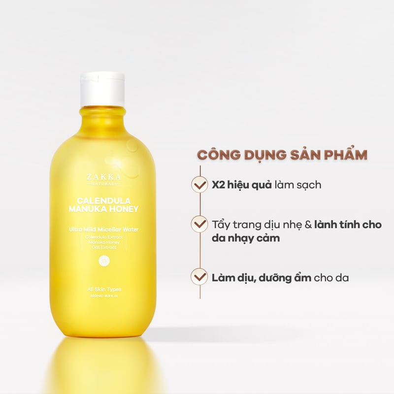 thegioiskinfood.com - Nước Tẩy Trang Hoa Zakka Naturals Calendula & Manuka Honey Ultra Mild Micellar Water