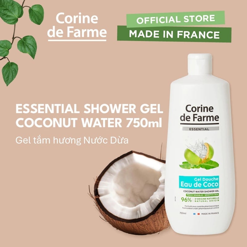 thegioiskinfood.com - Gel Tắm Chiết Xuất Thiên Nhiên Dưỡng Ẩm, Làm Dịu Da Corine de Farme Essential Shower Gel 750ml