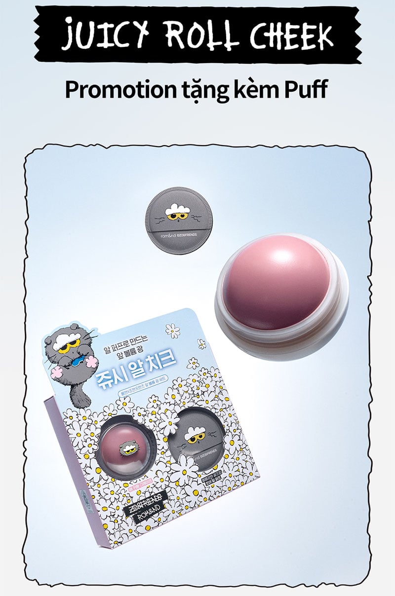 thegioiskinfood.com - Má Hồng Dạng Lăn Romand X ZO&FRIENDS Juicy Roll Cheek & Puff Set 8.4g