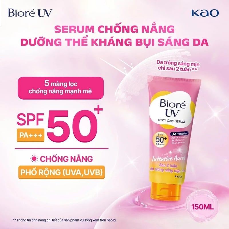 Serum Chống Nắng Dưỡng Thể Bioré UV Body Care Serum 3x Protection Intensive Aura SPF50+ PA+++