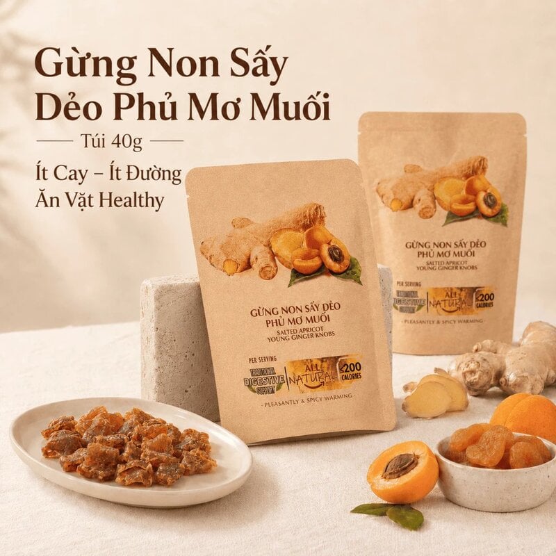 Gừng Non Sấy Dẻo Phủ Mơ Muối Nam Xanh JSC