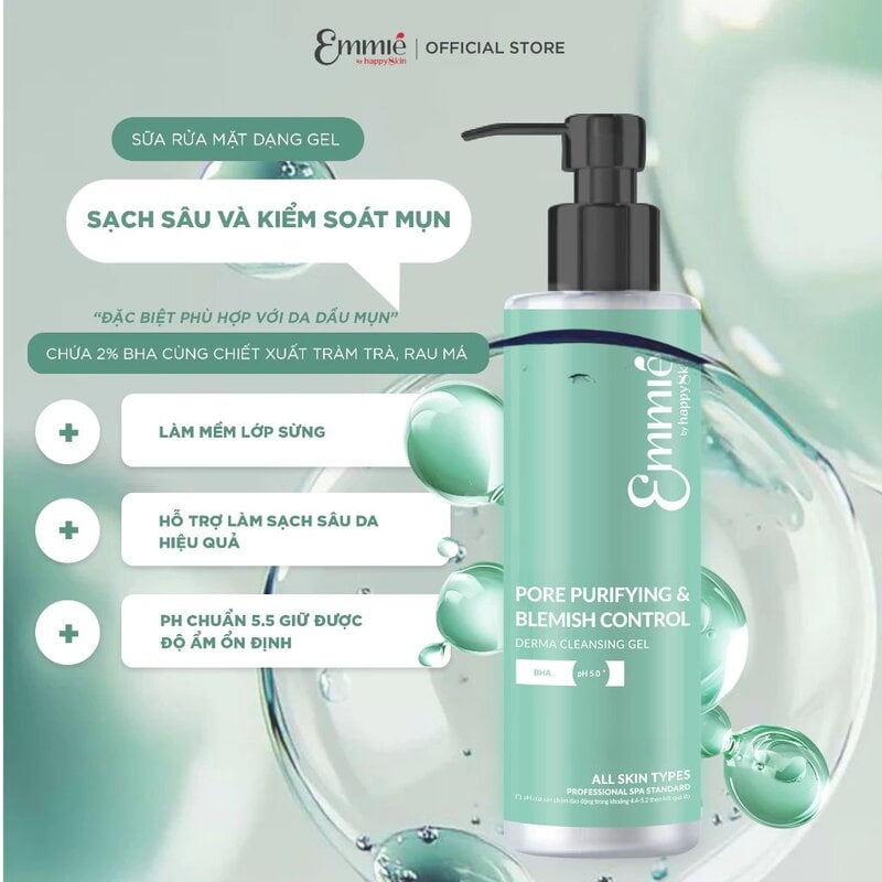 Gel Rửa Mặt Emmié By HappySkin Sạch Sâu Và Kiểm Soát Mụn Pore Purifying & Blemish Control Dermal Cleansing Gel 180ml