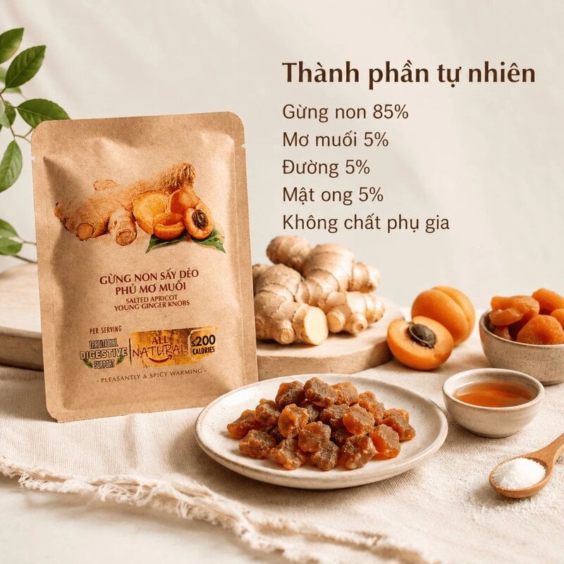 Gừng Non Sấy Dẻo Phủ Mơ Muối Nam Xanh JSC