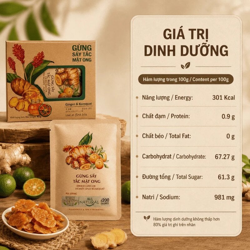 Hộp Gừng Sấy Tắc Mật Ong Nam Xanh JSC 40g