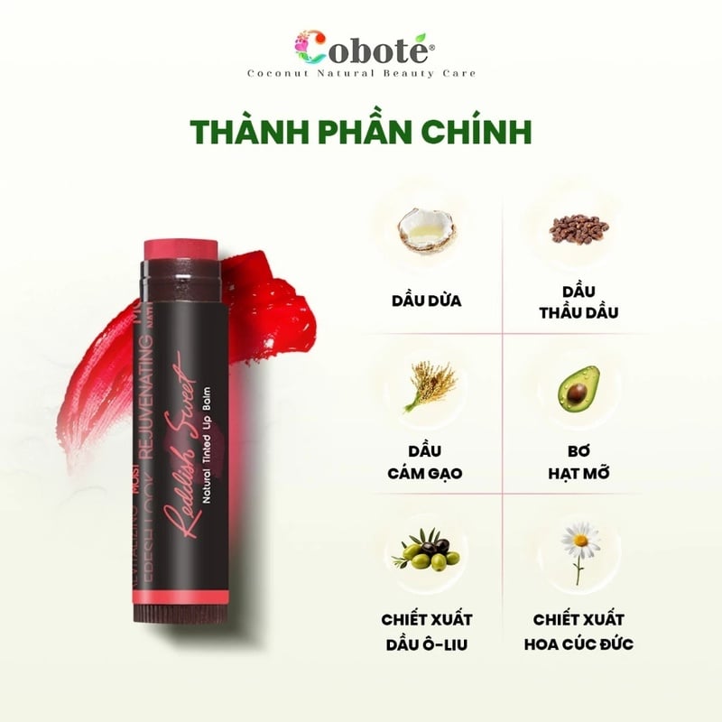 thegioiskinfood.com - Son Dưỡng Môi Có Màu Dưỡng Ẩm, Làm Mềm Môi COBOTÉ Natural Tinted Lip Balm 5g