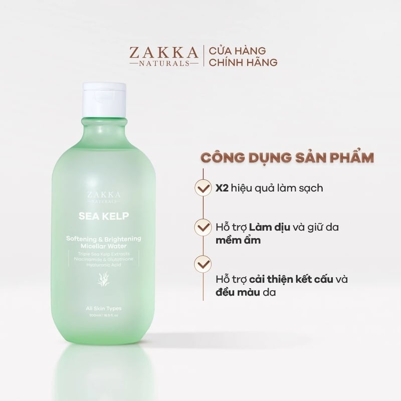 thegioiskinfood.com - Nước Tẩy Trang Tảo Biển, Làm Sạch Dưỡng Ẩm Da Zakka Naturals Sea Kelp Softening & Brightening Micellar Water 500ml