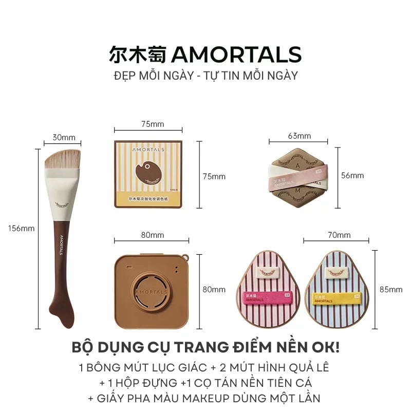 thegioiskinfood.com - Bộ Cọ & Bông Mút Trang Điểm Amortals Ok Foundation Tool Set (6 Pcs/Set)