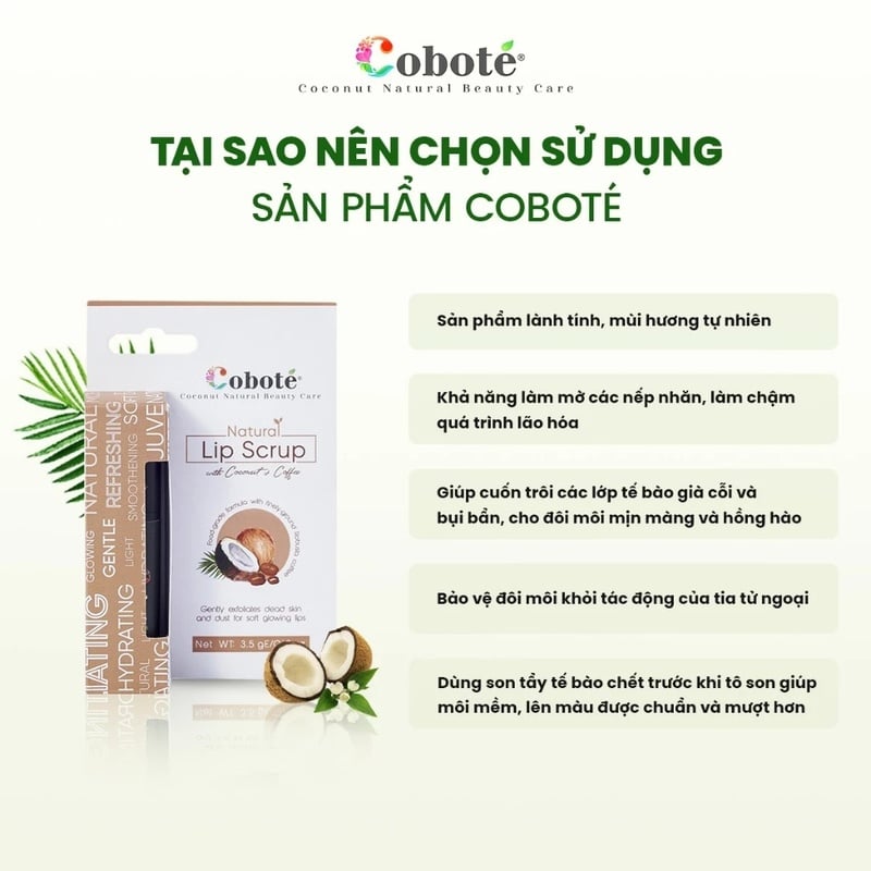 Tẩy Tế Bào Chết Môi Cà Phê & Dừa COBOTÉ Natural Lip Scrub 5g