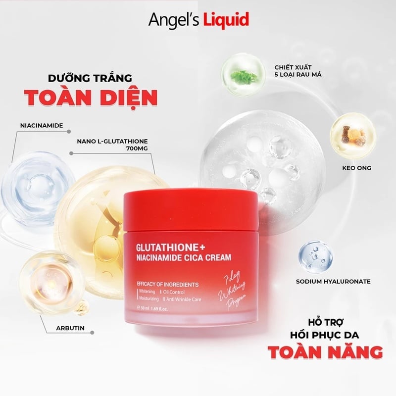 Kem Dưỡng Hỗ Trợ Dưỡng Sáng, Kiểm Soát Dầu Angel's Liquid Glutathione Plus Niacinamide Cica Cream 50ml