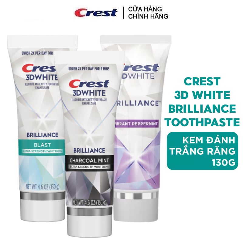 Kem Đánh Răng Trắng Sáng Vượt Trội, Sạch Sâu, Thơm Lâu Crest 3D White Brilliance Toothpaste 130g