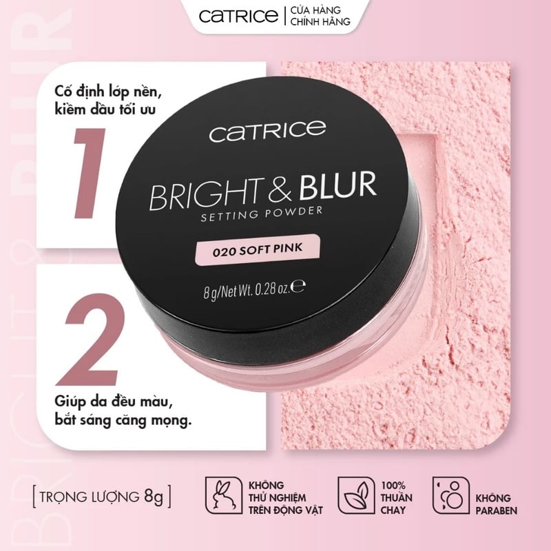 thegioiskinfood.com - Phấn Phủ Dạng Bột Căng Bóng Nâng Tone Catrice Bright & Blur Matte Setting Powder 020 Soft Pink 8g