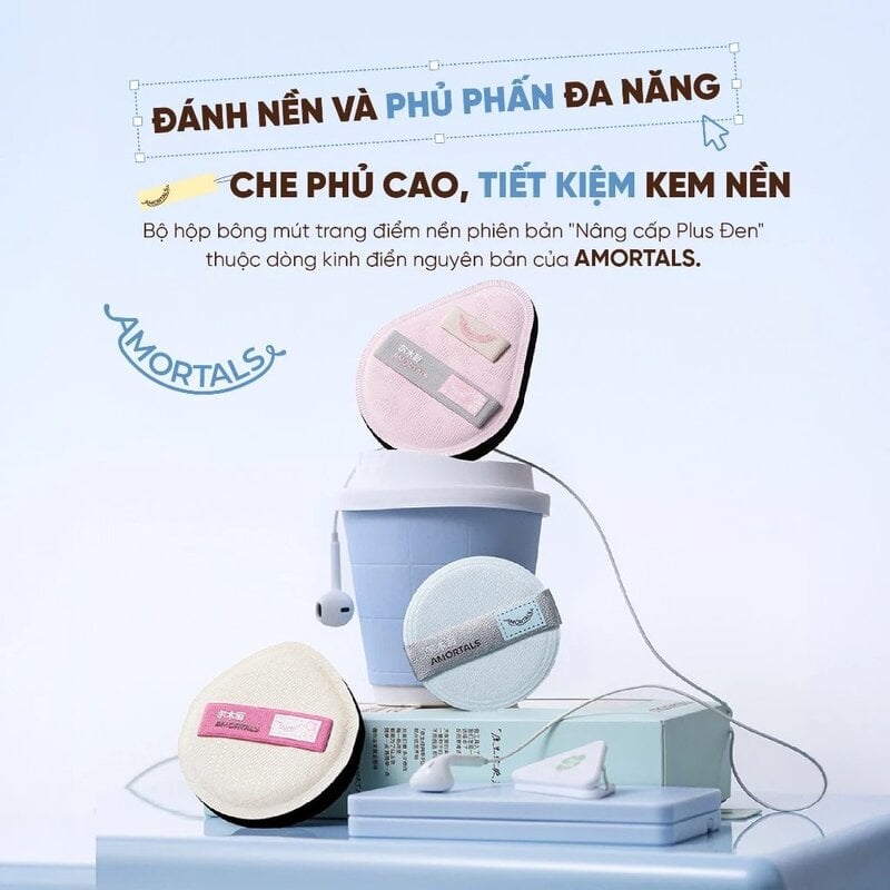 Bộ Bông Mút Trang Điểm Amortals Original Series Black Plus Foundation Puff Set 3pcs (Upgraded Version)