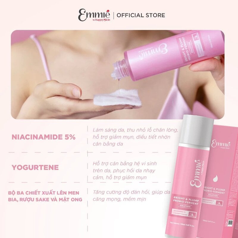 Nước Dưỡng Emmié by Happyskin 5% Nia Hỗ Trợ Dưỡng Sáng, Căng Mọng Da Bright & Plump Probio - Ferment Solution 150ml