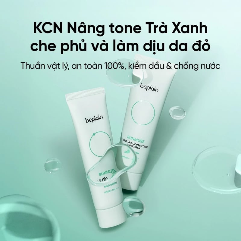thegioiskinfood.com - Kem Chống Nắng Vật Lý Nâng Tông Tự Nhiên, Kiềm Dầu, Hỗ Trợ Hiệu Chỉnh Sắc Đỏ Beplain Sunmuse Tone Up & Correcting Sunscreen Mild Green SPF50+ PA++++ 50ml (màu xanh nhạt)