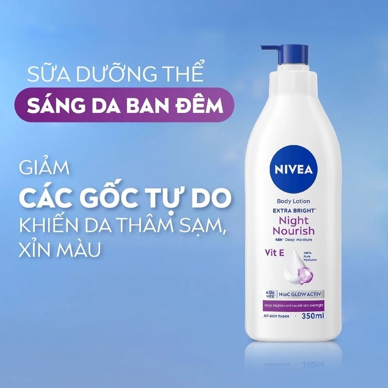 Sữa Dưỡng Thể Hỗ Trợ Dưỡng Sáng Mịn Da Ban Đêm Nivea Extra Bright Night Nourish Body Lotion