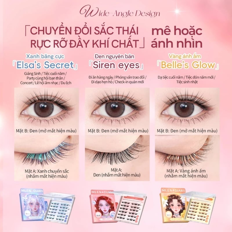 thegioiskinfood.com - Lông Mi Giả Tự Dính Đa Sắc, Không Cần Keo, Tự Nhiên Mlen Diary Self-Adhesive Lashes (Glitter)