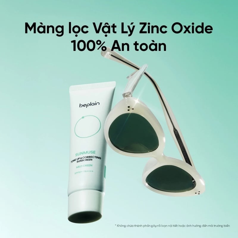 thegioiskinfood.com - Kem Chống Nắng Vật Lý Nâng Tông Tự Nhiên, Kiềm Dầu, Hỗ Trợ Hiệu Chỉnh Sắc Đỏ Beplain Sunmuse Tone Up & Correcting Sunscreen Mild Green SPF50+ PA++++ 50ml (màu xanh nhạt)